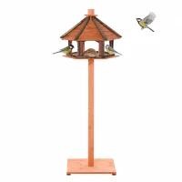 PawHut Vogelhaus mit Ständer wetterfestes Vogelfutterhaus mit wetterfestem Dach Futterhaus aus Holz für Wildvögel Ø52 x 130H cm Natur(m-12)