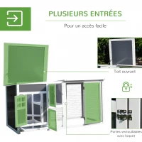 PawHut Poulailler multi-équipements niche toit ouvrant perchoir pondoir enclos tiroir à déjection 160L x 75l x 80H cm bois massif pin gris blanc(m-5)