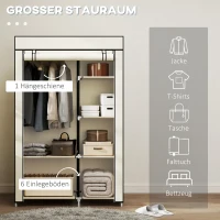 HOMCOM Schrank aus Stoff, Aufbewahrungslösung, 6 Regale, 1 Kleiderstange, Creme(m-4)