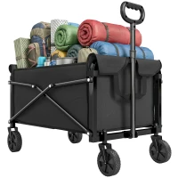Outsunny 80L Festivalwagen auf Rädern, kompakter faltbarer Gartenwagen mit verstellbarem Griff, Schwarz(m-11)