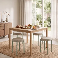 HOMCOM Set de 4 taburete empilabile rotunde cu șezut căptușit, fără spătar, economisitor de spațiu, 45 x 45 x 47,5 cm, Maro deschis(m-4)
