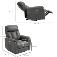 HOMCOM Poltrona Reclinável Elétrica Estofada em Tecido Técnico Poltrona Relax com Reclinação 155° Apoio para os Pés e 2 Bolsos Laterais 95x90x105cm Cinza(m-3)