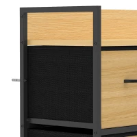 HOMCOM Commode, meuble de rangement avec 5 tiroirs en tissu pliables, plateau et cadre en acier, 98 x 29 x 63 cm, chêne(m-12)