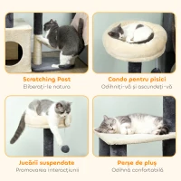 PawHut Arbore pentru Pisici, Înălțime 92 cm, cu Căsuță, Pat, Stâlpi din Sisal și Minge, Alb Crem(m-5)