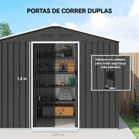 Outsunny Abrigo de Jardim Exterior 3,6 m² 236x171x191 cm com Portas Deslizantes e Aberturas de Ventilação Cinzento Escuro(m-5)