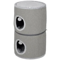 PawHut Tour pour chat modulable tonneau griffoir chat avec fermeture éclair séparable 3 niveaux deux balles Ø 42 x 69H cm gris(m-12)