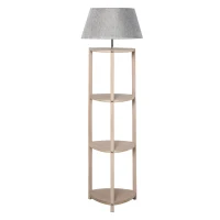 HOMCOM Stehlampe Ablage Schlafzimmer Standleuchte Stehleuchte Lampenschirm für Wohnzimmer Schlafzimmer 40 W Skandinavisch Holz + Leinen grau 46 x 46 x 158,5 cm(m-10)