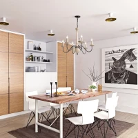 HOMCOM Kronleuchter Hängelampe 6-flammig Pendelleuchte mit Glas königlich traditionell klassisch mit 6 Armen, Stahl, Schwarz+Holzfarbe, 60x60x105 cm(m-2)