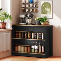 HOMCOM Bar Insulă Bucătărie cu 3 Rafturi pentru Living și Sufragerie, 113x60x90 cm, Negru și Lemn(m-8)