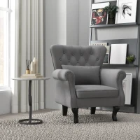 HOMCOM Fotoliu de Living Vintage din Material Textil cu Pernă Lombară și Tapițerie, Gri Închis(m-2)