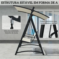 Outsunny Baloiço de Jardim de 3 Lugares com Teto Ajustável UPF50+ Assento Transpirável e Estrutura em Metal 188x130x183 cm Creme(m-5)
