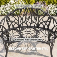 Outsunny Gartenbank 2-Sitzer Gussaluminium wetterfest Outdoor Sitzbank mit Tulpen-Rückenlehne Blumenmotiv 99 x 57 x 78 cm(m-4)