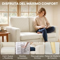 HOMCOM Sofá de 2 Lugares em Veludo 134 cm com Pés de Madeira Encosto Espesso Sofá Moderno para Sala Quarto Creme(m-4)