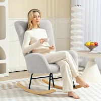 HOMCOM Cadeira de Baloiço em Veludo Teddy com Apoios de Braços, Acolchoamento Espesso e Pés de Madeira, Cinzento-Claro(m-7)