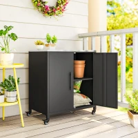 Outsunny Gartenschrank mit Pflanztisch Geräteschuppen mit Edelstahl Arbeitsplatte abnehmbar Regal magnetisch Doppeltür Rolle(m-2)