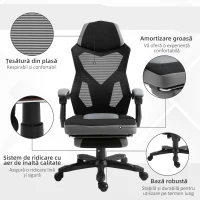Vinsetto Scaun de Birou Ergonomic cu Spătar Reclinabil, Suport Picioare Retractabil, Înălțime Reglabilă, Gri(m-7)