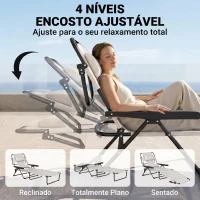 Outsunny Espreguiçadeira de Jardim Dobrável com Encosto Ajustável em 4 Níveis, Orifício de Leitura e Apoio de Cabeça 145x72x89 cm Creme(m-5)