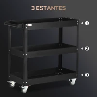 DURHAND Carro de Herramientas con Ruedas 3 Estantes y Asa Lateral para Garaje Mecánico Hogar 83x35,3x76 cm Negro(m-4)