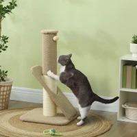 PawHut Kratzbaum für Katzen, mit Pad, Säule und Spielball, Teppich und Sisal, 84 cm, Hellbraun(m-10)