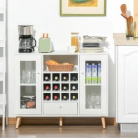HOMCOM Küchenschrank Sideboard Küchenmöbel mit Glastüren Schublade und 12-Flaschen Weinregal für Esszimmer Küche Spanplatte Hartholz Weiß 100 x 33 x 80 cm(m-9)