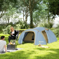 Outsunny Campingzelt für 4 Personen, wasserdicht Tunnelzelt mit 2 Türen Haken Packtasche 3,45 x 2,4 x 1,3 m Hellblau(m-10)