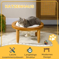 PawHut Katzenhängematte inkl. waschbaren Kissen, Katzenbett, Haustierbett, 50 cm x 50 cm x 27 cm, Natur + Braun(m-6)