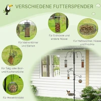 PawHut Vogel Futterstation 226 cm Vogelfutterstation mit 6 Haken, 4 hängenden Futterspendern Erdspieß, Freistehend(m-5)