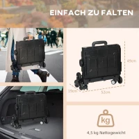 HOMCOM Einkaufswagen Einkaufstrolley, Treppensteiger,  klappbar, Teleskopgriff, bis max. 65 Kilo belastbar, Schwarz(m-4)