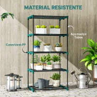 Outsunny Suporte para Plantas de 5 Níveis, Estante de Aço com Prateleiras de Rede, 67x49x138 cm, Verde Escuro(m-6)
