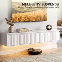 HOMCOM Meuble TV Suspendu Flottant 120 cm avec Éclairage LED et Prises, Meuble Télé pour Téléviseur 65 Pouces, Blanc(m-4)