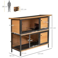 PawHut Gaiola para Coelhos de Madeira de 2 Níveis com Teto Asfáltico Rebatível e Rampa para Exterior 122x50x101 cm Madeira e Preto(m-3)