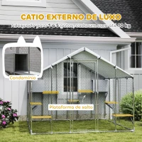 PawHut Gaiola Grande para Gatos Exterior com 2 Casinhas 7 Plataformas para Saltar Cobertura Impermeável e Anti-UV 240x193x195 cm Prata(m-4)