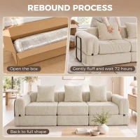 HOMCOM Canapé-Lit Pliable 245 cm, Canapé Compressé 3 Places Modulaire en Chenille avec Assise large, 3 Coussins, Beige(m-8)