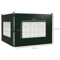 Outsunny Conjunto de 2 Paredes Laterais para Tendas de 3x3m e 3x6m Paredes Laterais com Janelas Transparentes 293x193cm Verde Escuro(m-3)