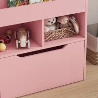HOMCOM Estante de Madeira para Brinquedos com 3 Compartimentos 2 Prateleiras e Gaveta Móvel com 4 Rodas 60x29,9x90 cm Rosa(m-8)