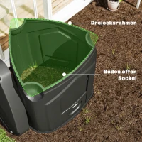 Outsunny 240L Gartenkomposter, Dreieckiger Kompostbehälter mit 3 Türen, Schwarz(m-5)