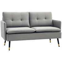 HOMCOM 2er-Sofa im Retrodesign, mit Knopfheftung, Sofa, Leinenoptik, Hellgrau + Schwarz + Gold(m-12)