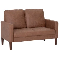 HOMCOM Sofá de 2 Lugares Estofado em Microfibra Sofá Moderno com Pés de Madeira Apoio de Braços 130x78x85 cm Castanho(m-1)