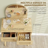 HOMCOM Toucador de Maquilhagem com Espelho Arqueado e 2 Gavetas com Frente em Vime para Espaços Pequenos 70x43,5x130 cm Madeira(m-5)