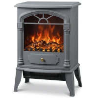 HOMCOM Freestanding Portable Fireplace, Electric Fireplace Stove Heater with 3D Flame Effect and Adjustable Thermostat, Grey(m-15)