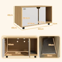 PawHut Meuble à litière maison de toilette sur pieds pour chat 2 en 1 portes style scandinave 80 x 48 x 48 cm naturel et blanc(m-3)