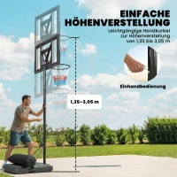 SPORTNOW Basketballkorb Outdoor 135-305cm schnell Höhenverstellbar Basketballständer mit 110x70cm bruchsichere Rückwand 2 Rädern(m-4)