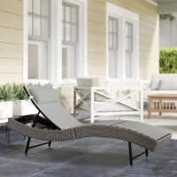 Outsunny Chaise longue en résine tressé, bain de soleil avec dossier réglable 5 positions et appui-tête, 198 x 61 x 44 cm, gris(m-2)