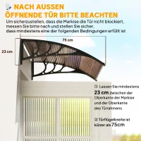 Outsunny Vordach Haustürvordach 75 x 100 cm Pultvordach Überdachung Polycarbonat Braun(m-7)