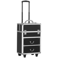 HOMCOM Valise trolley maquillage mallette cosmétique vanity poignée télescopique réglable 36L x 23l x 58H cm alu ABS noir(m-11)