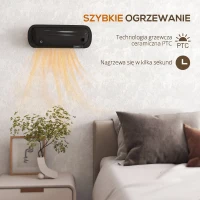HOMCOM Aquecedor Elétrico de Parede 2000 W com 3 Modos, Ecrã LED, Termóstato, Temporizador e Oscilação, Preto(m-4)