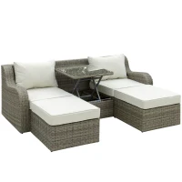 Outsunny Polyrattan Gartenmöbel Set für 3 Personen Gartengarnitur mit Beistelltisch Kissen Aluminium Hellgrau+Beige(m-1)