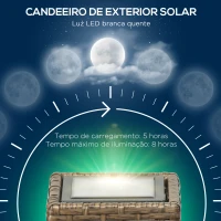 Outsunny Candeeiro Solar de Vime Sintético com Luzes LED Ligar/Desligar Automático para Varanda Pátio 15,5x15,5x46cm Marrom Areia(m-5)