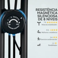 SPORTNOW Bicicleta Estática Dobrável com Resistência Magnética de 8 Níveis Encosto Volante Ecrã LCD e Banda de Resistência 43x97x109 cm Preto(m-5)