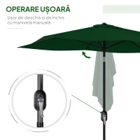 Outsunny Umbrelă de Grădină Rectangulară 2x3 m Reglabilă cu Deschidere prin Manivelă, Verd(m-5)